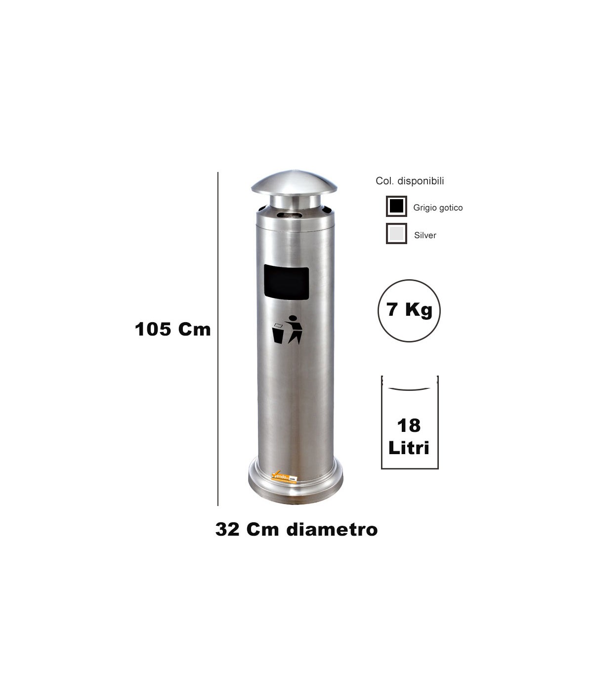 POSACENERE SILVER A CILINDRO DA ESTERNO CON CESTINO A COLONNA DA GIARDINO AREA RELAX