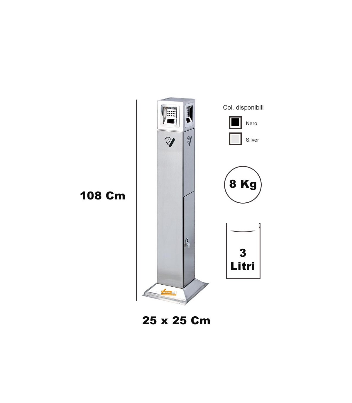 POSACENERE A COLONNA QUADRA AUTOPORTANTE ESTERNO INTERNO CON SERRATURA SMOKING