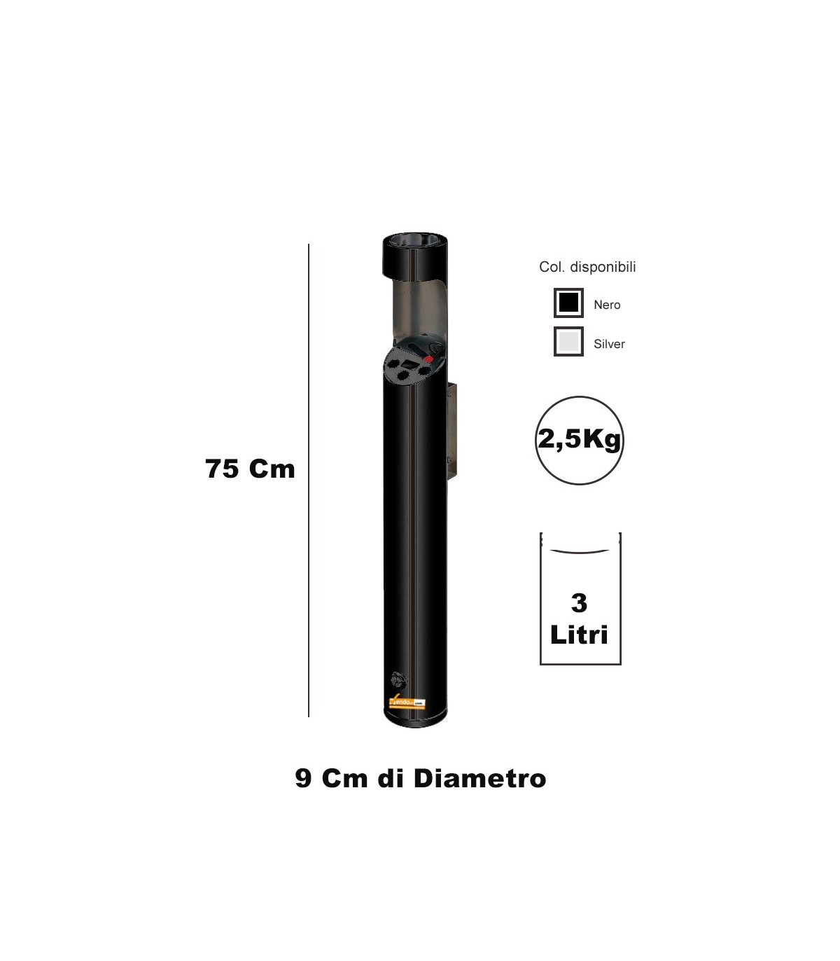 POSACENERE NERO DA PARETE PER ESTERNO CON FORI PER MOZZICONI SIGARETTE E SERRATURA