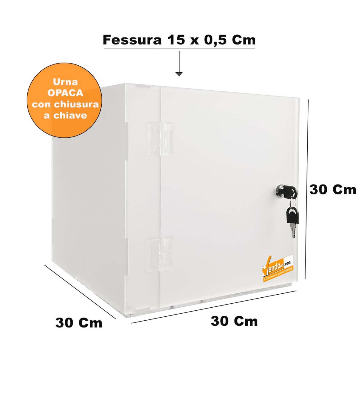 URNA TRASPARENTE A CUBO DA TAVOLO CON SERRATURA A CHIAVE E FESSURA SUPERIORE