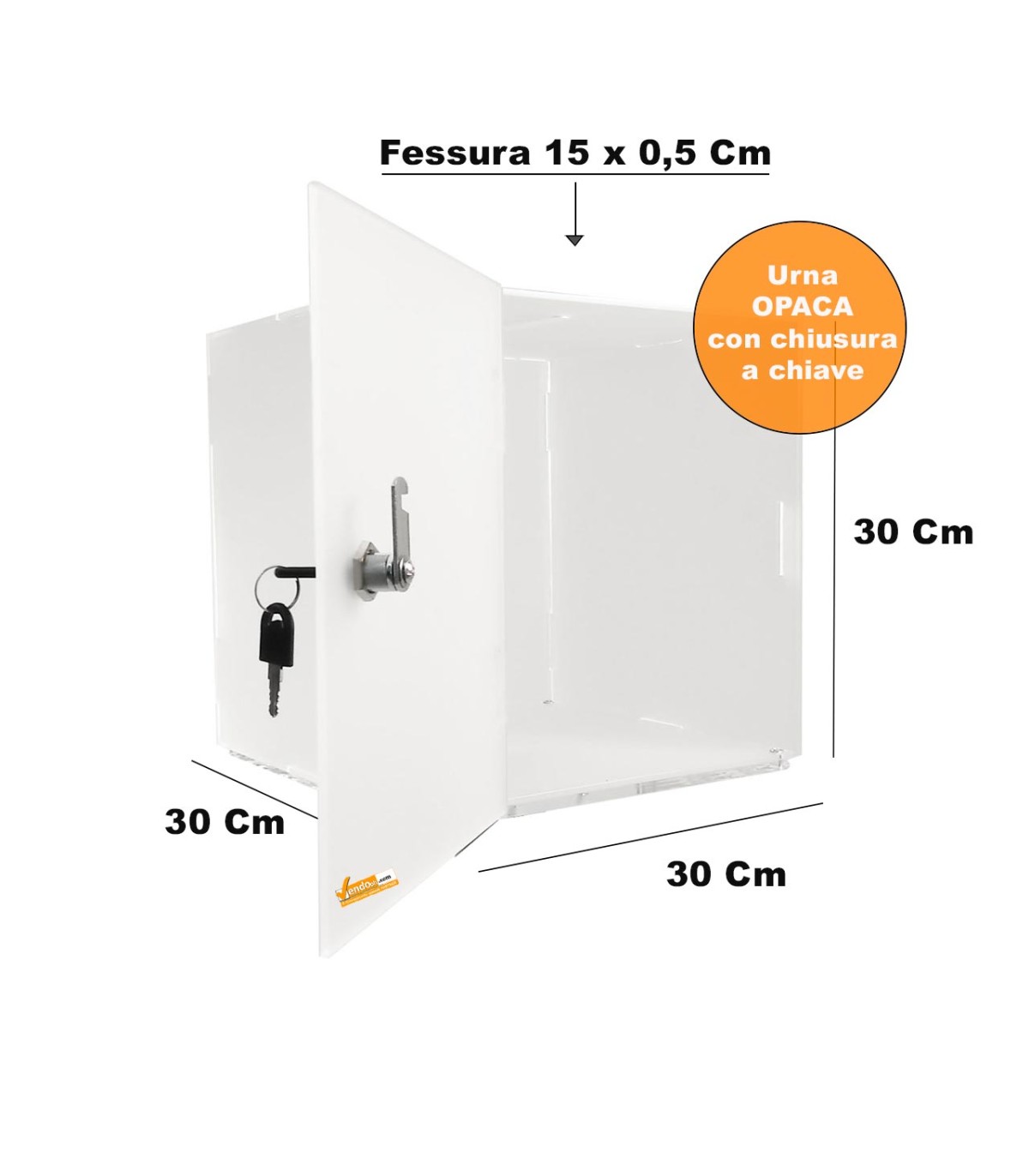 URNA TRASPARENTE A CUBO DA TAVOLO CON SERRATURA A CHIAVE E FESSURA SUPERIORE