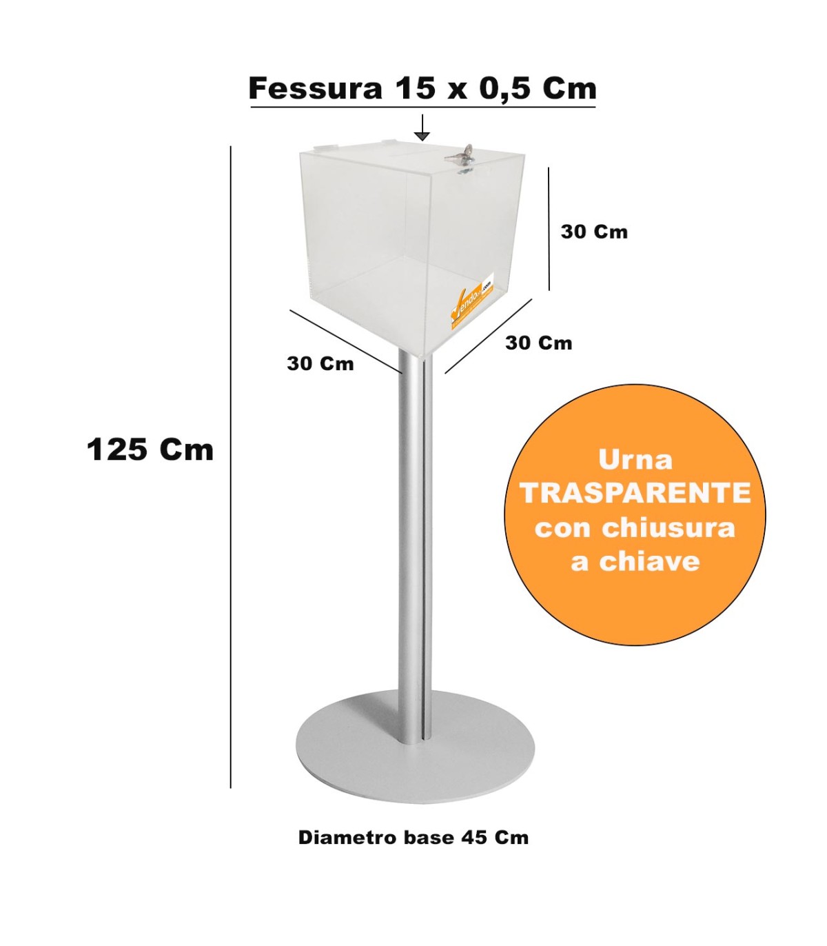 URNA TRASPARENTE A CUBO DA TAVOLO CON SERRATURA A CHIAVE E FESSURA SUPERIORE