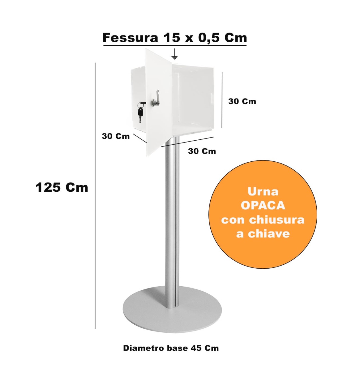 URNA TRASPARENTE DA PAVIMENTO CON SOSTEGNO A PALO CON SERRATURA A CHIAVE FESSURA