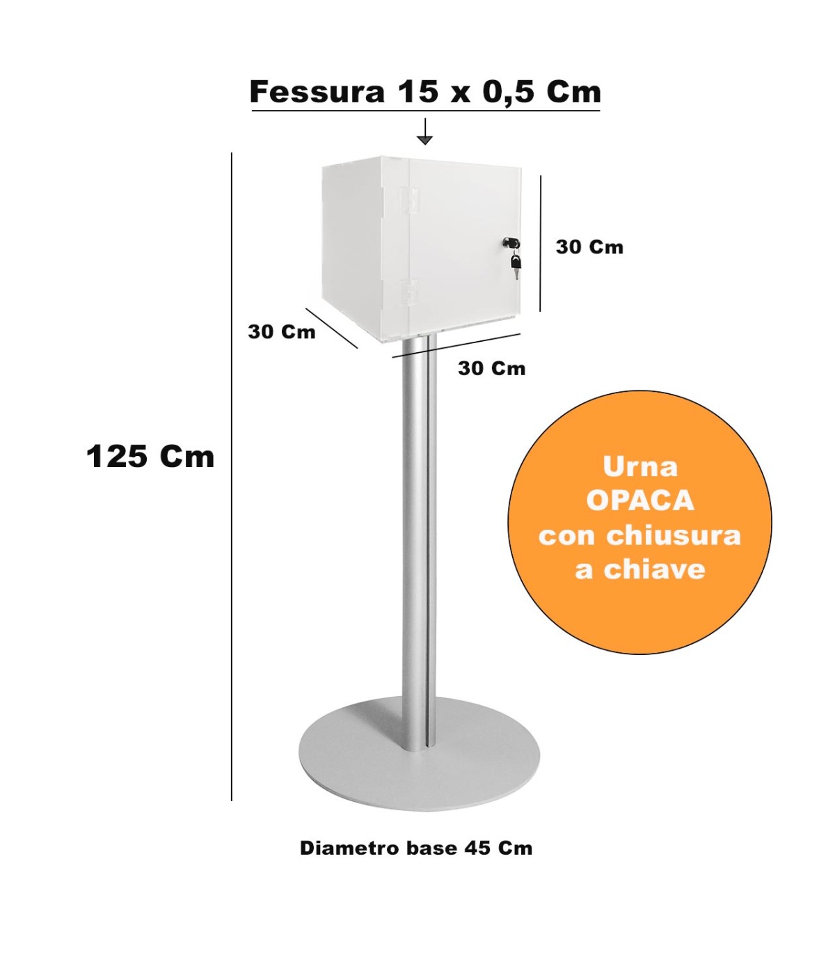 URNA TRASPARENTE DA PAVIMENTO CON SOSTEGNO A PALO CON SERRATURA A CHIAVE FESSURA