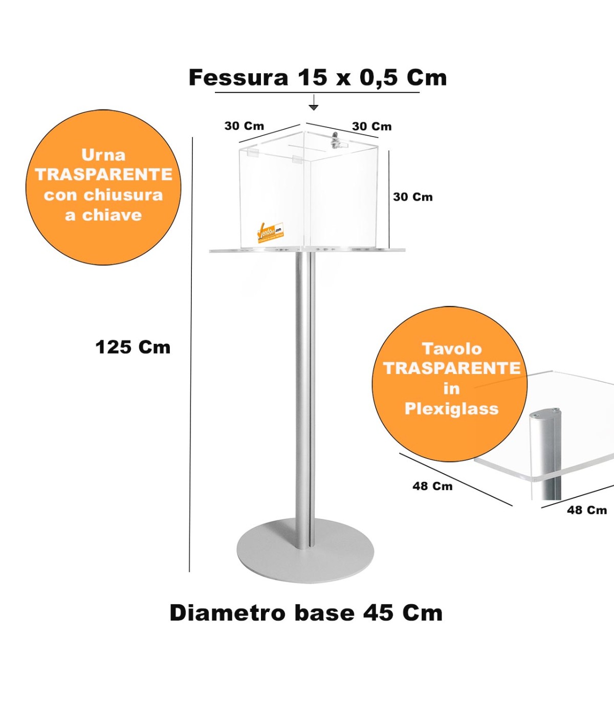 URNA TRASPARENTE DA PAVIMENTO CON SOSTEGNO A PALO CON SERRATURA A CHIAVE FESSURA