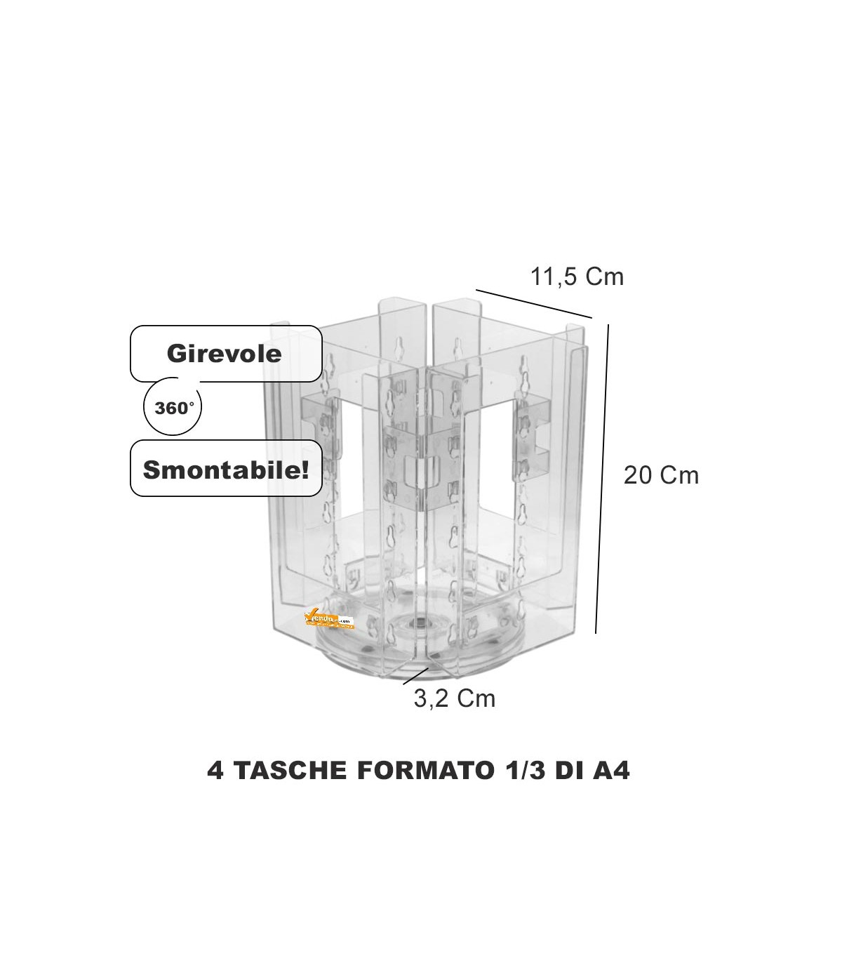 ESPOSITORE PORTA DEPLIANT GIREVOLE A 4 TASCHE FORMATO 1/3 DI A4 BANCO TAVOLINO