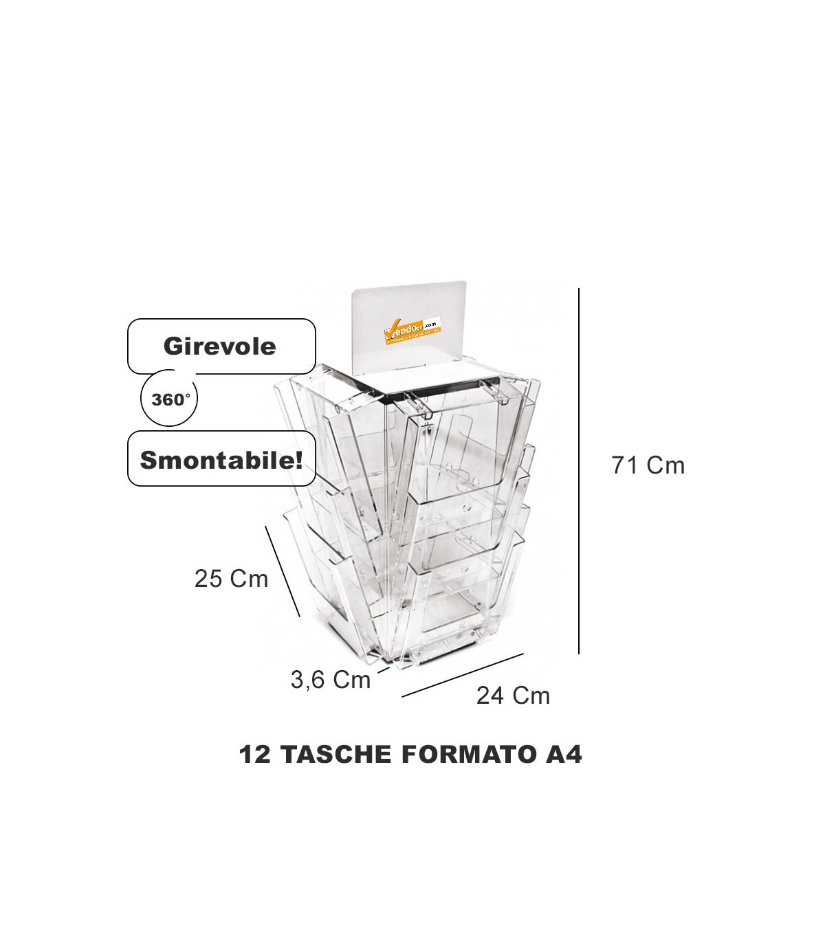 ESPOSITORE PORTADEPLIANT GIREVOLE A 12 TASCHE FORMATO A4 DA BANCO TAVOLO AGENZIA