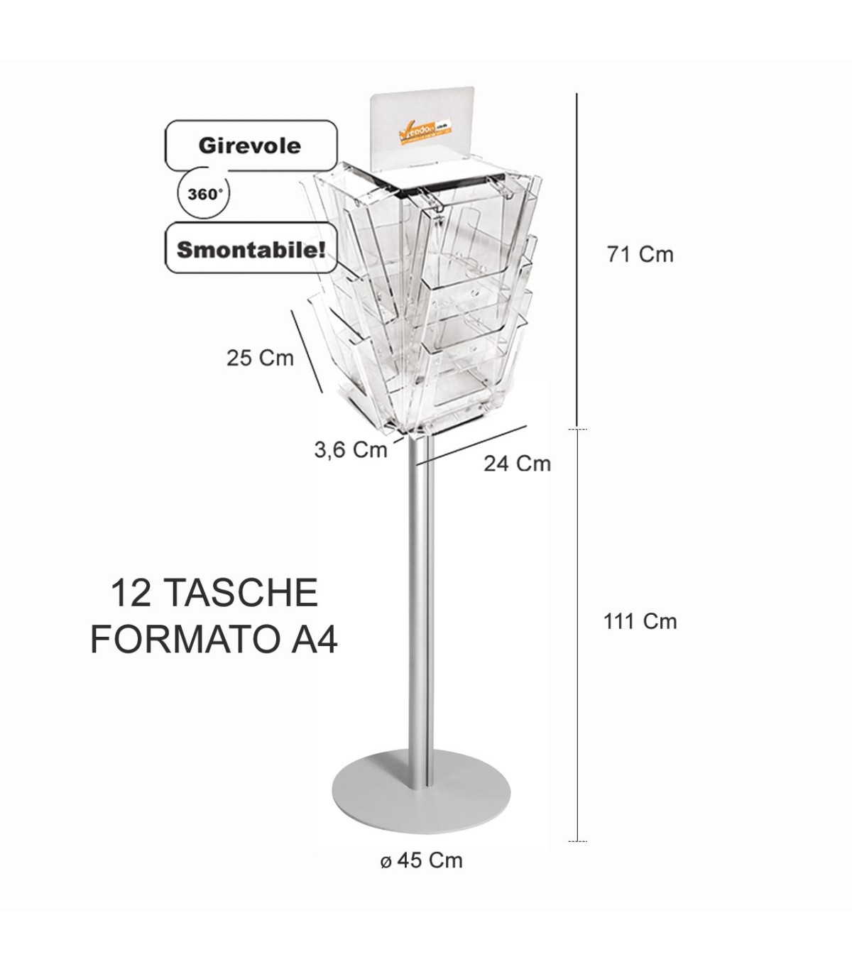 ESPOSITORE GIREVOLE SU PIANTANA PORTA DEPLIANT LOCANDINE OPUSCOLI FORMATO A4