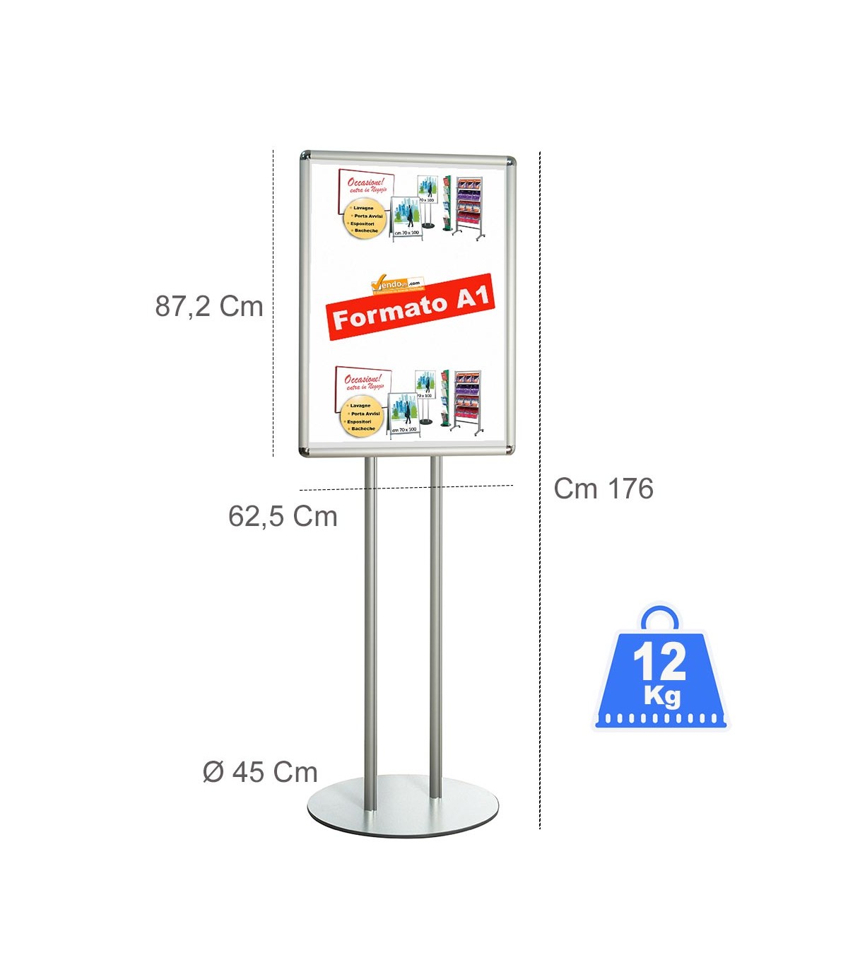 ESPOSITORE CAVALLETTO PUBBLICITARIO A PIANTANA INSEGNA GRAFICA PUBBLICITARIA