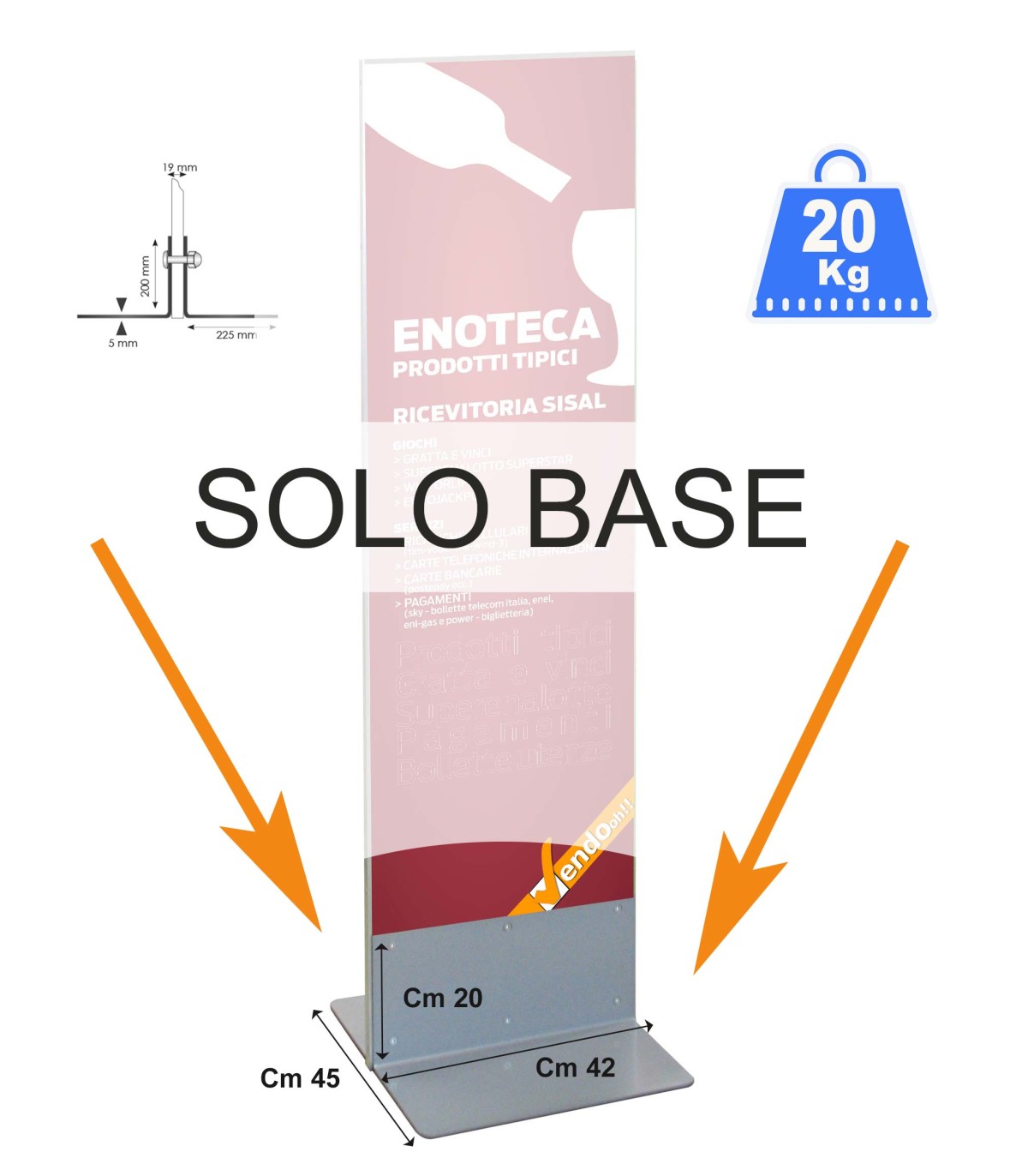 BASE 42 CM IN METALLO PER TOTEM PUBBLICITARIO BIFACCIALE ESPOSITORE DA PAVIMENTO