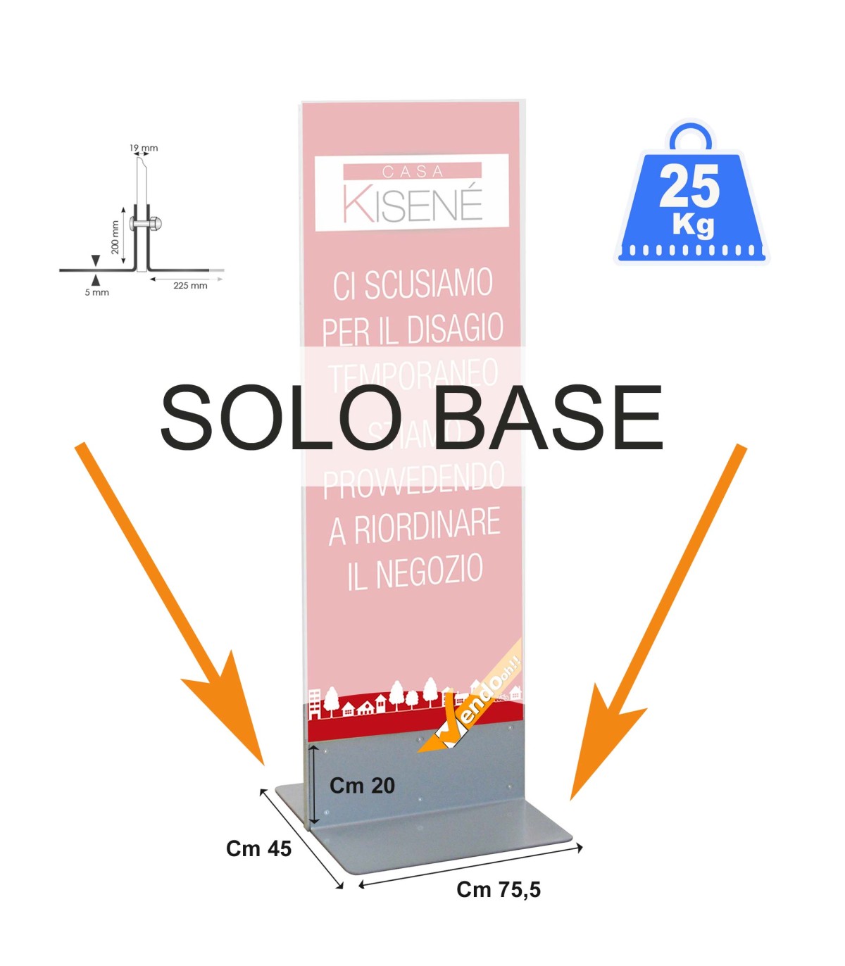 BASE 42 CM IN METALLO PER TOTEM PUBBLICITARIO BIFACCIALE ESPOSITORE DA PAVIMENTO