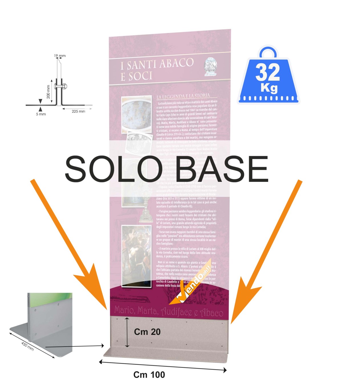 BASE 75,5 CM IN METALLO PER TOTEM PUBBLICITARIO BIFACCIALE ESPOSITORE DA PAVIMENTO