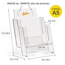 PORTA DEPLIANT DEPLIAN DA PARETE MURO F.TO A5 2 TASCHE VERTICALE PDP201