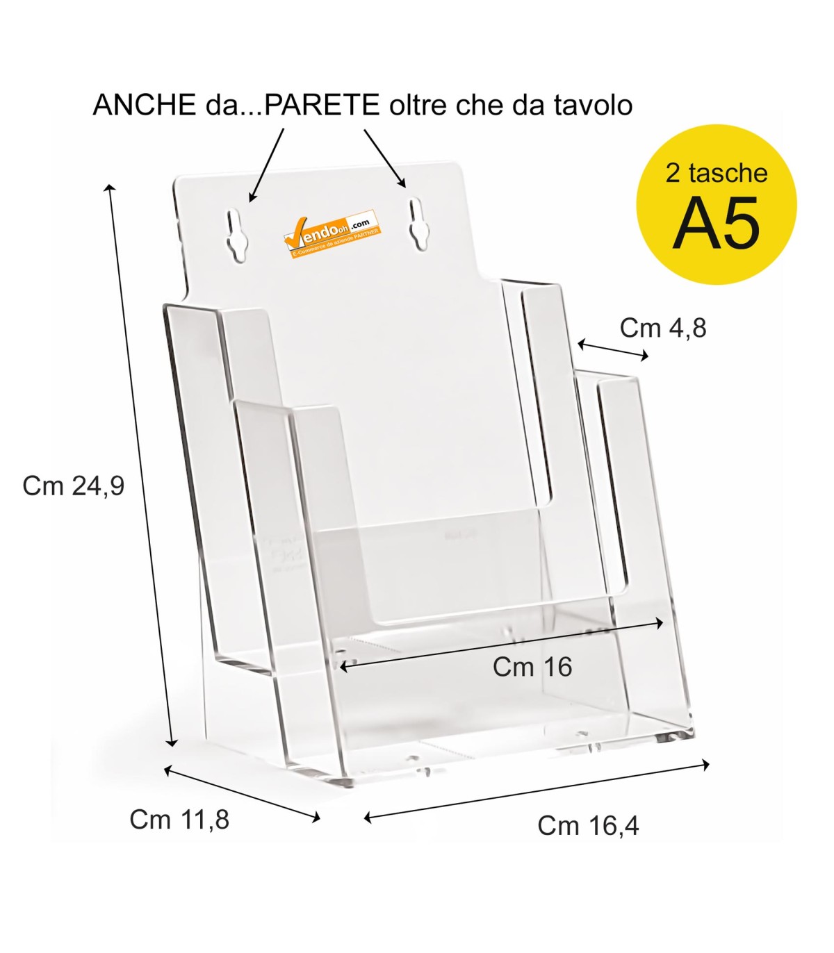 PORTA DEPLIANT DEPLIAN DA PARETE MURO F.TO A5 2 TASCHE VERTICALE PDP201