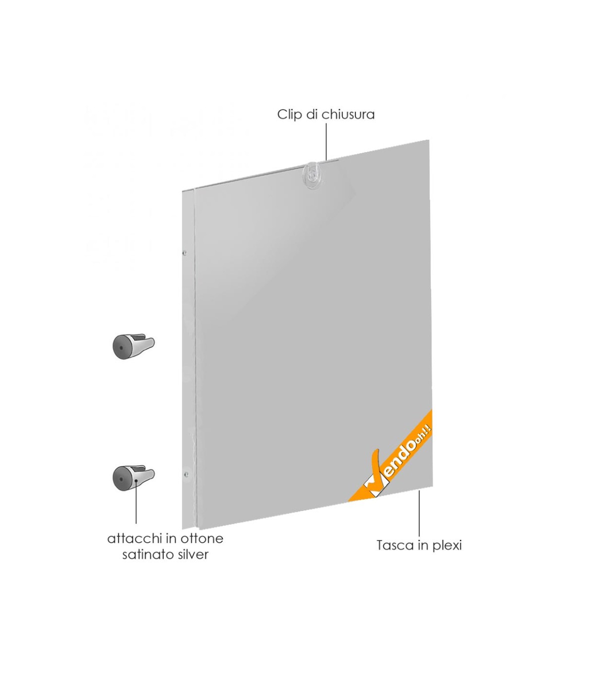 TARGA DA PARETE A BANDIERA COMPLETA DI ATTACCHI A MURO PANNELLO A5 VERTICALE