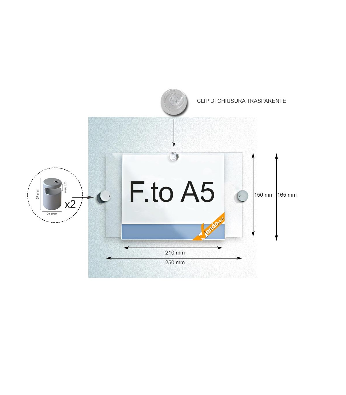 TARGA DA PARETE A BANDIERA COMPLETA DI ATTACCHI A MURO PANNELLO A5 ORIZZONTALE