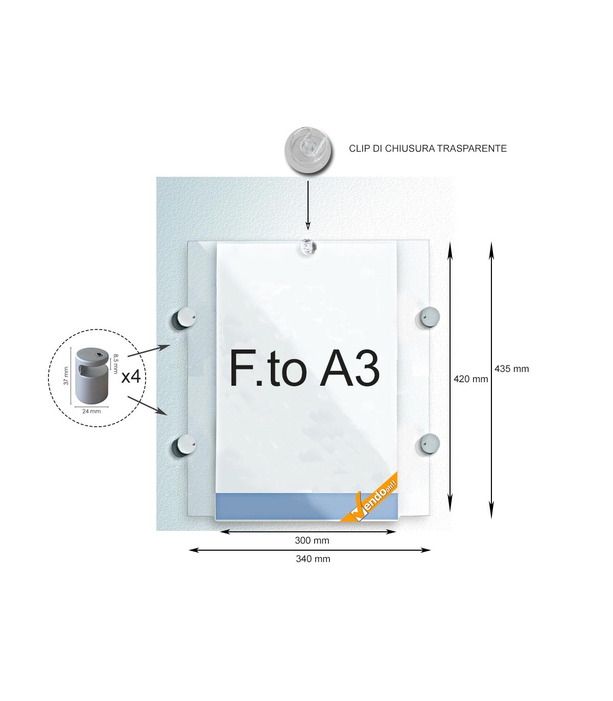 INSEGNA TARGA PANNELLO TABELLA PORTA AVVISI DA MURO A3 VERTICALE CON ATTACCHI