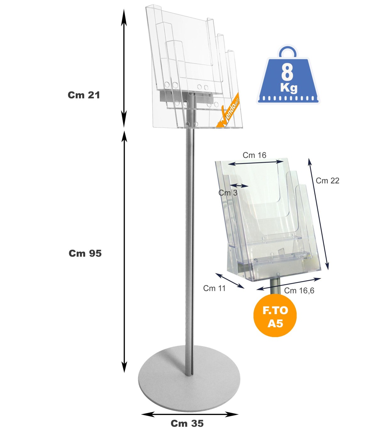 ESPOSITORE DA PAVIMENTO PORTA DEPLIANT FORMATO A5 3 TASCHE VERTICALI AGENZIA