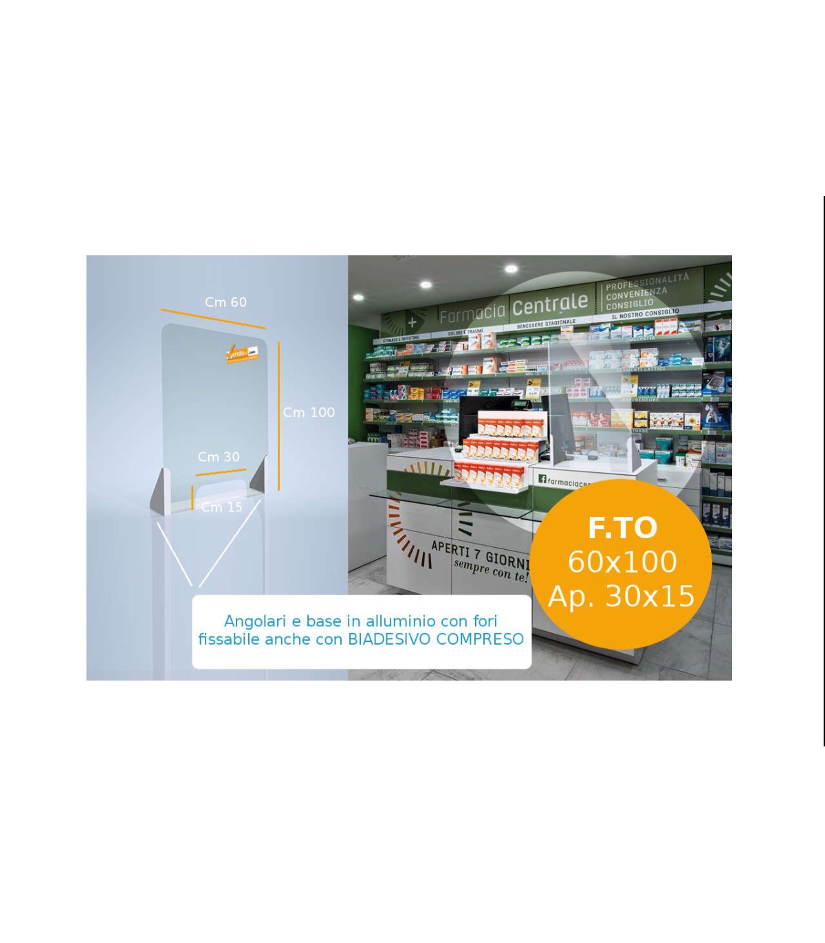 PROTEZIONE PARAFIATO PARA FIATO VETRINA PROTETTIVA 100x100 DA BANCO FARMACIA