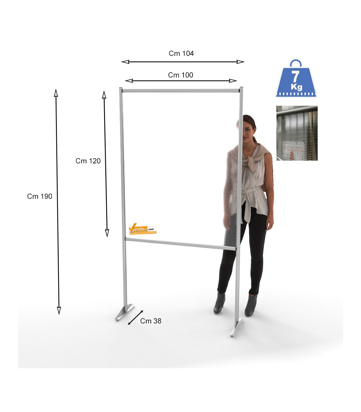 PARETE DIVISORIA 104X190 CM POLICARBONATO SEMITRASPARENTE UFFICIO STUDIO NEGOZIO