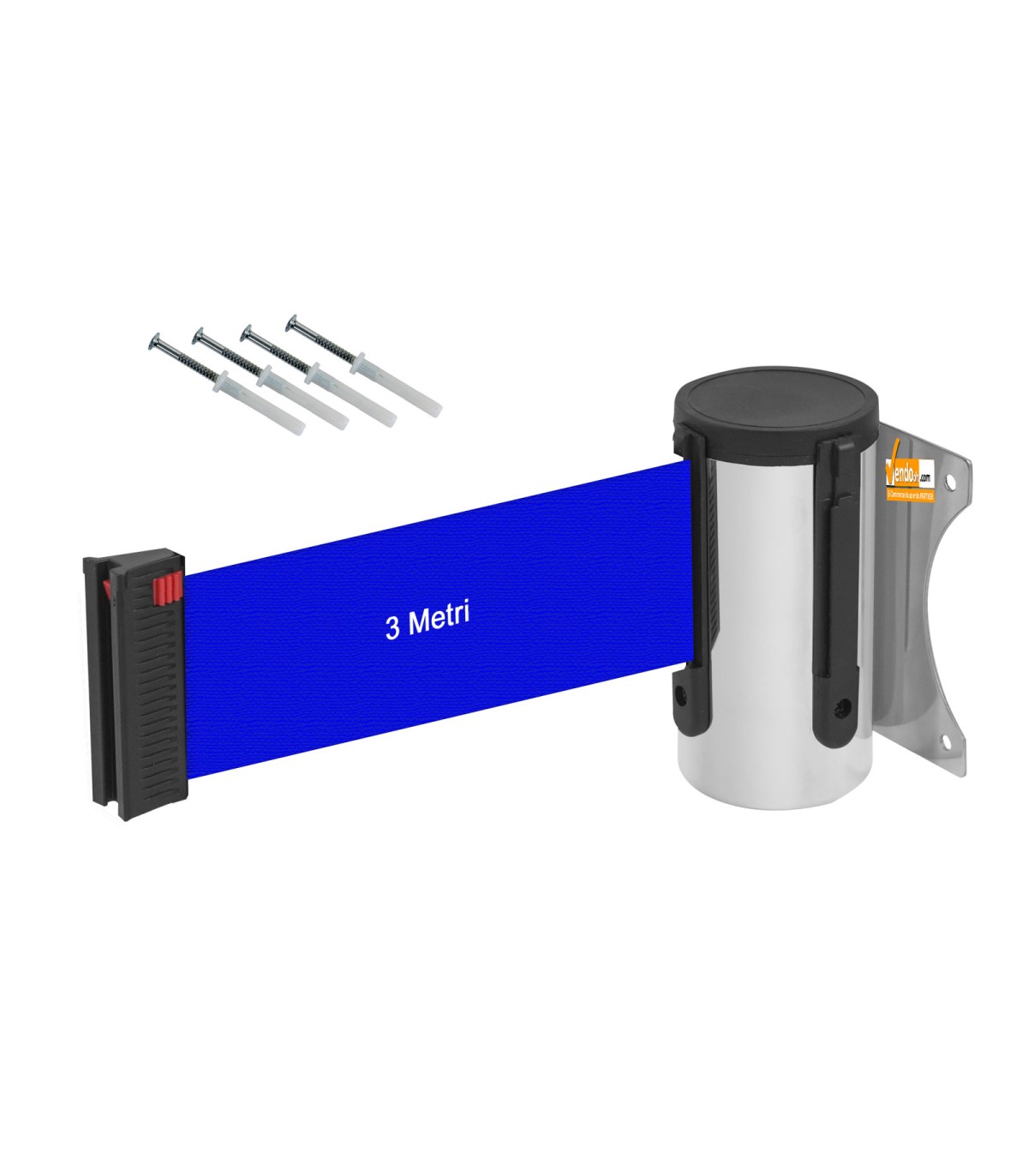 NASTRO BLU RETRAIBILE DA PARETE ATTACCO A MURO IN ACCIAIO FISHER COMPRESI COMPATIBILE CON COLONNINE