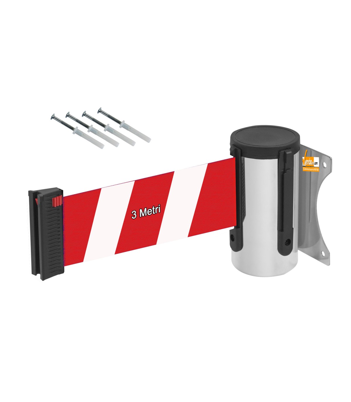 NASTRO A BANDE BIANCO-ROSSE RETRAIBILE DA PARETE ATTACCO A MURO IN ACCIAIO FISHER COMPRESI COMPATIBILE CON COLONNINE