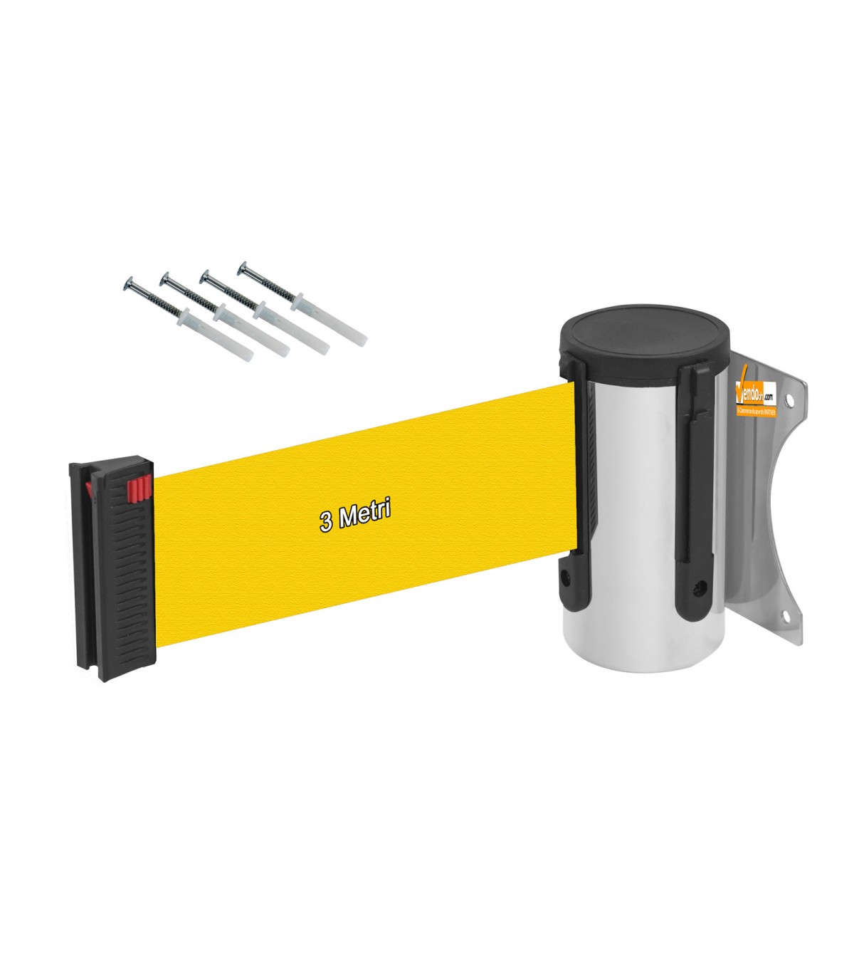 NASTRO GIALLO RETRAIBILE DA PARETE ATTACCO A MURO IN ACCIAIO FISHER COMPRESI COMPATIBILE CON COLONNINE
