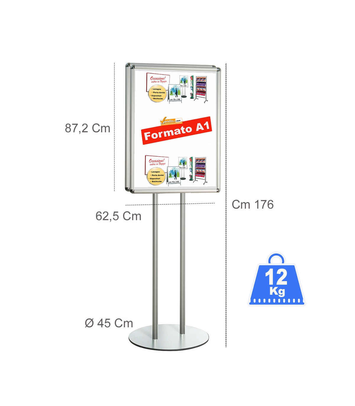 ESPOSITORE CAVALLETTO PUBBLICITARIO A PIANTANA INSEGNA GRAFICA PUBBLICITARIA