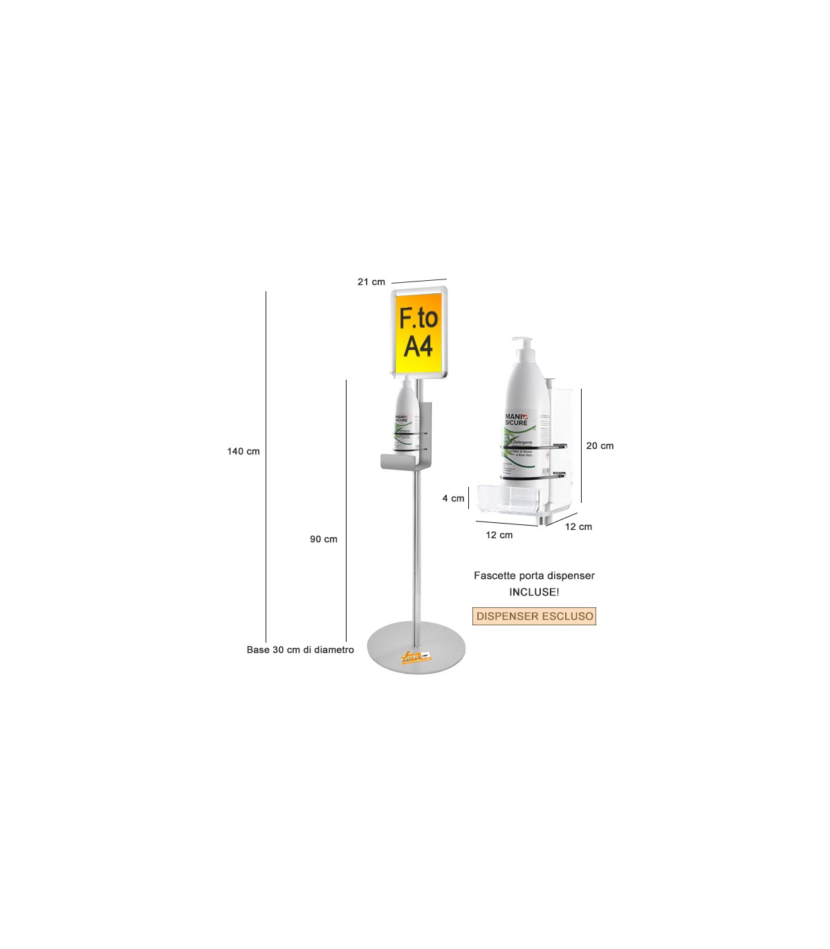 PORTA DISPENSER DA PAVIMENTO IN METALLO CORNICE FORMATO A4 PORTA COMUNICAZIONI
