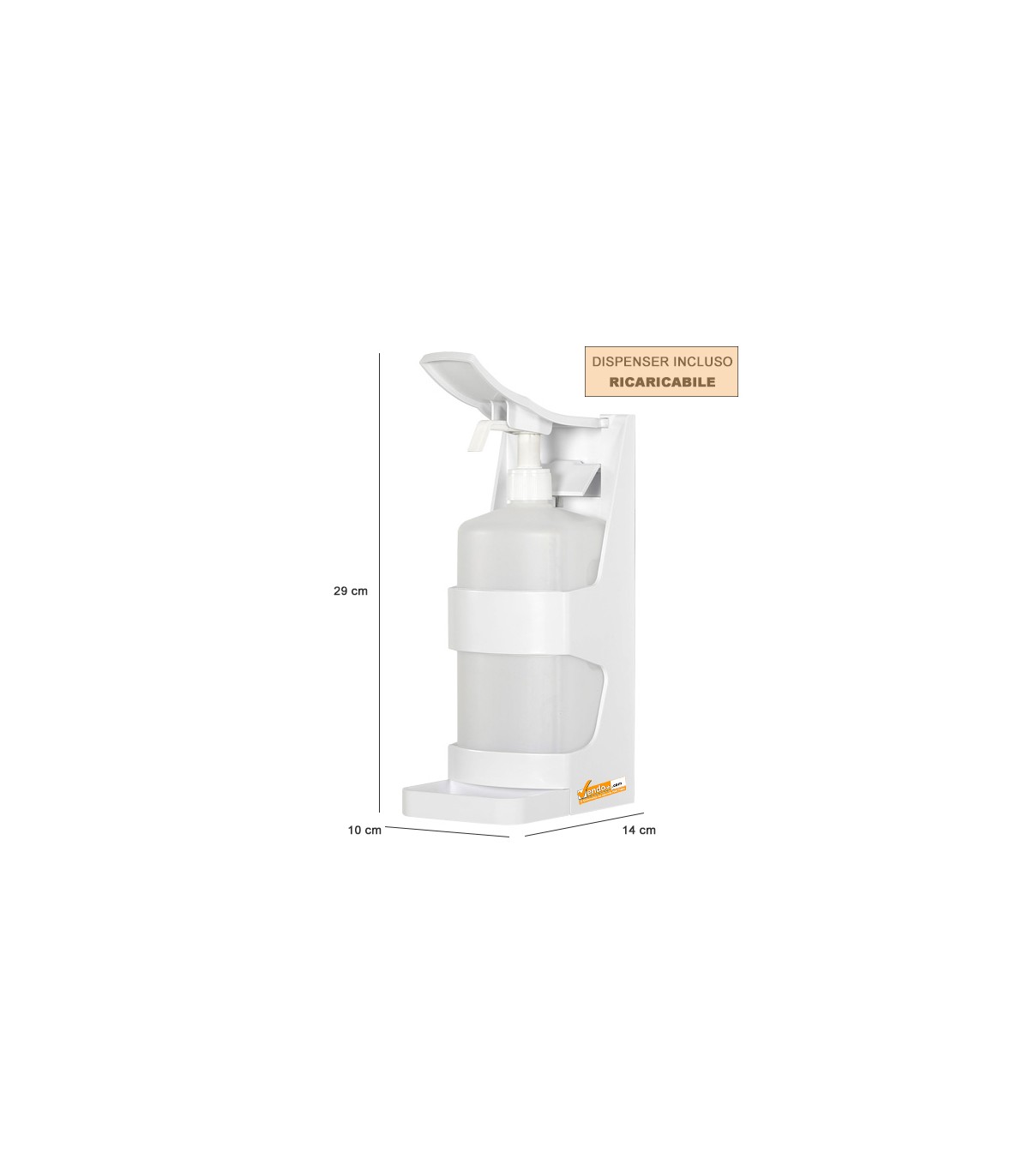 DISPENSER GEL IGIENIZZANTE DA PARETE EROGAZIONE A GOMITO RIEMPIBILE 1 LITRO 