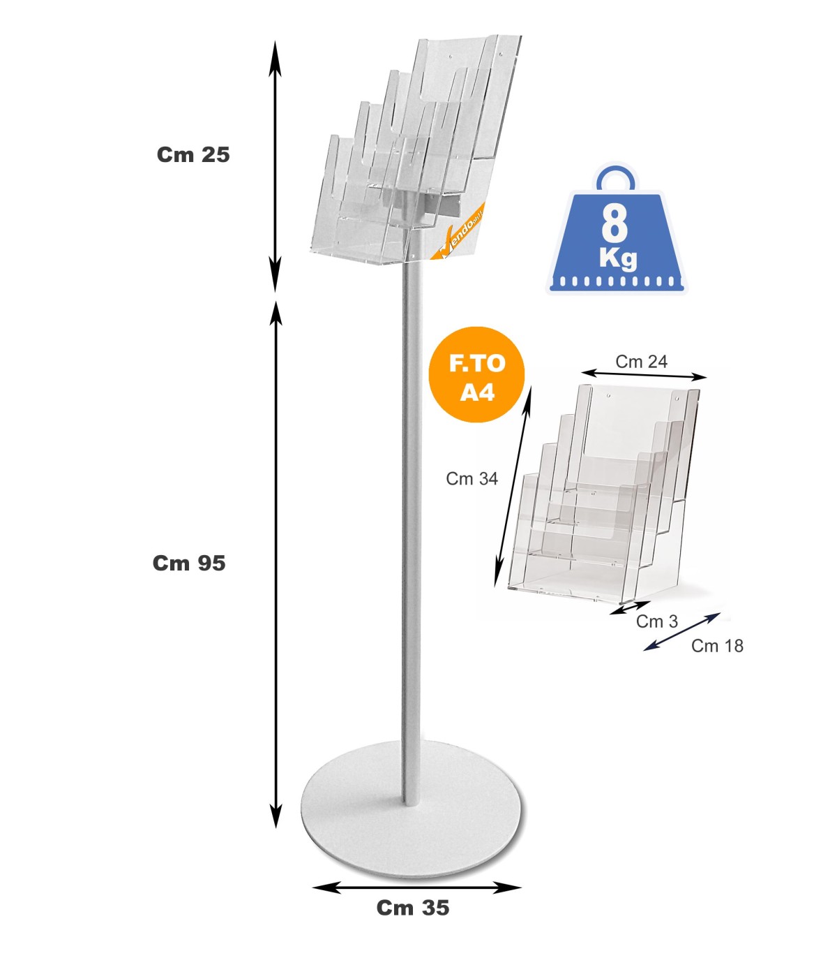RICAMBIO IN PLEXIGLASS PER ESPOSITORE A4 DA PAVIMENTO DEPLIANT LOCANDINE BROCHURE SLV06-TSC