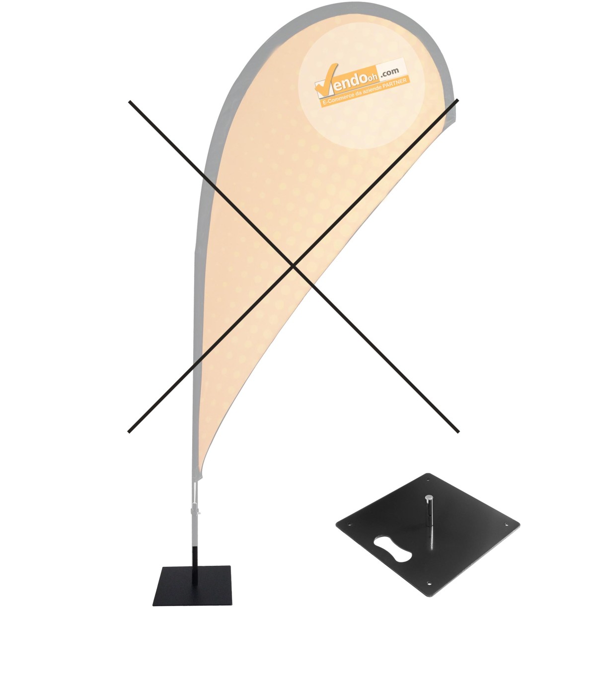 BASE QUADRA IN METALLO ESCLUSIVAMENTE NOSTRI ESPOSITORI A BANDIERA LINEA ECO