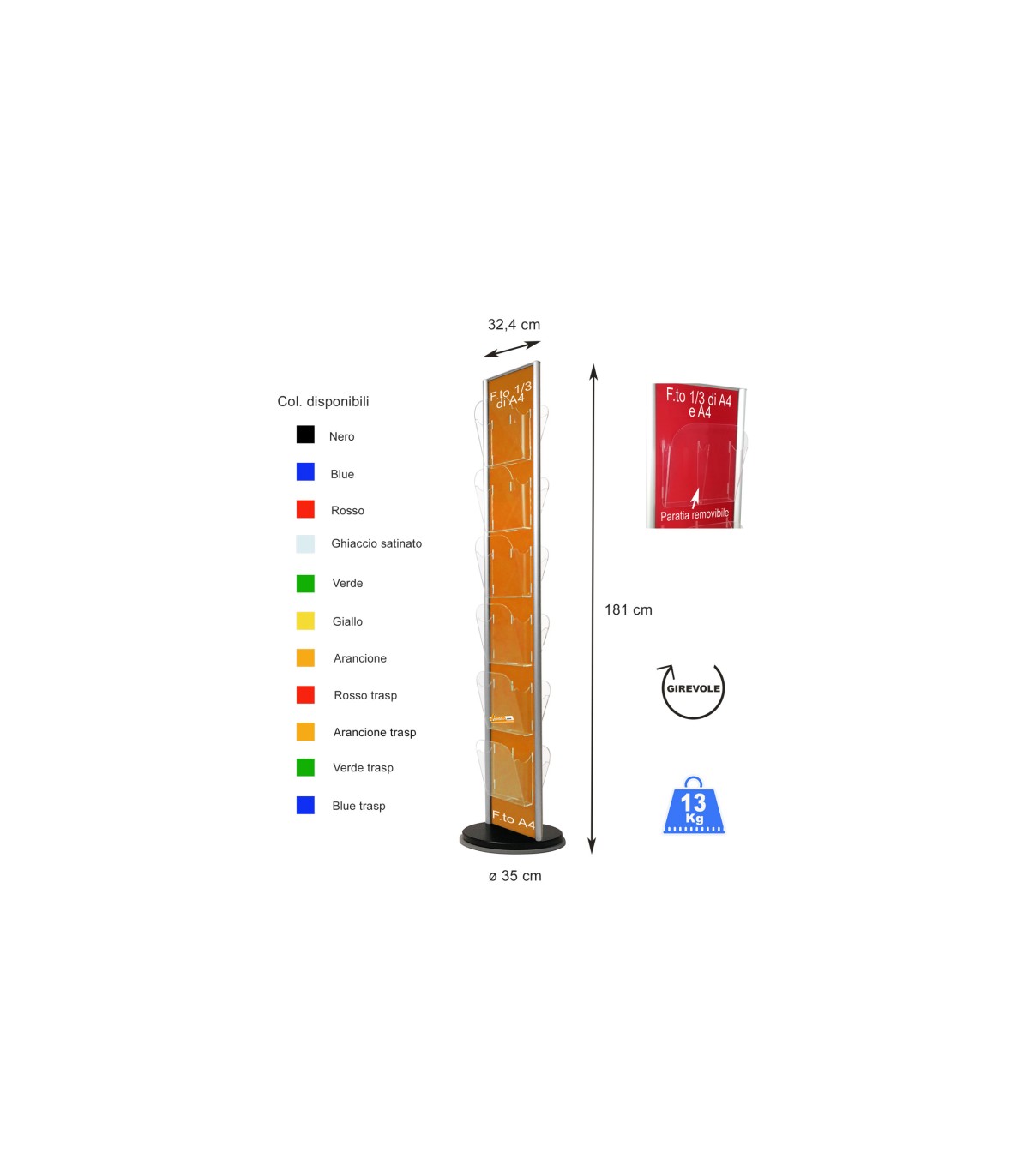 ESPOSITORE PORTA DEPLIANT DA PAVIMENTO GIREVOLE UFFICIO NEGOZIO AGENZIA COL101