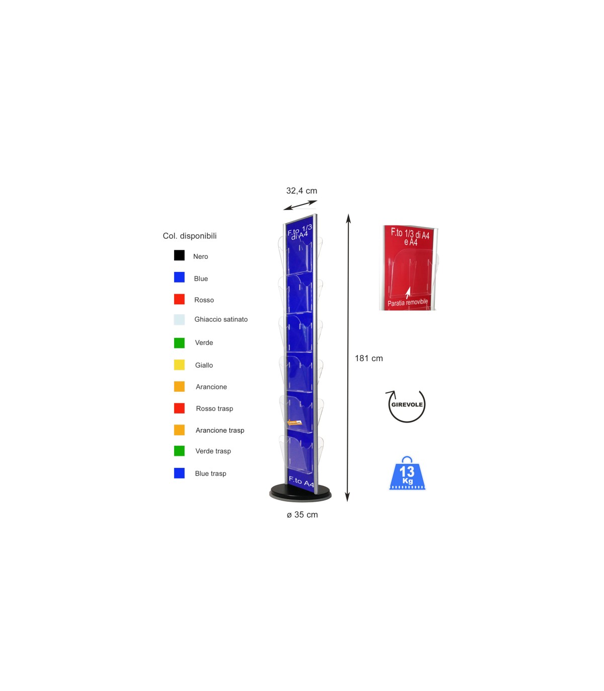 ESPOSITORE PORTA DEPLIANT DA PAVIMENTO GIREVOLE UFFICIO NEGOZIO AGENZIA COL101