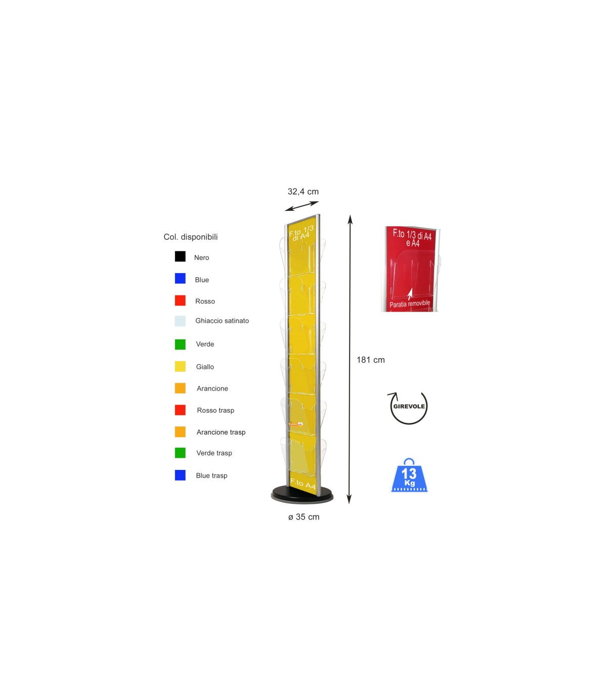 ESPOSITORE PORTA DEPLIANT DA PAVIMENTO GIREVOLE UFFICIO NEGOZIO AGENZIA COL101
