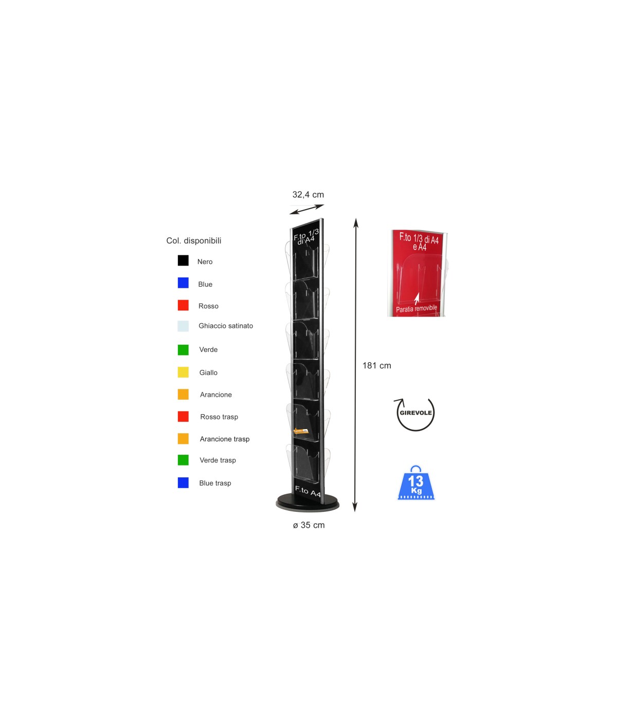 ESPOSITORE PORTA DEPLIANT DA PAVIMENTO GIREVOLE UFFICIO NEGOZIO AGENZIA COL101