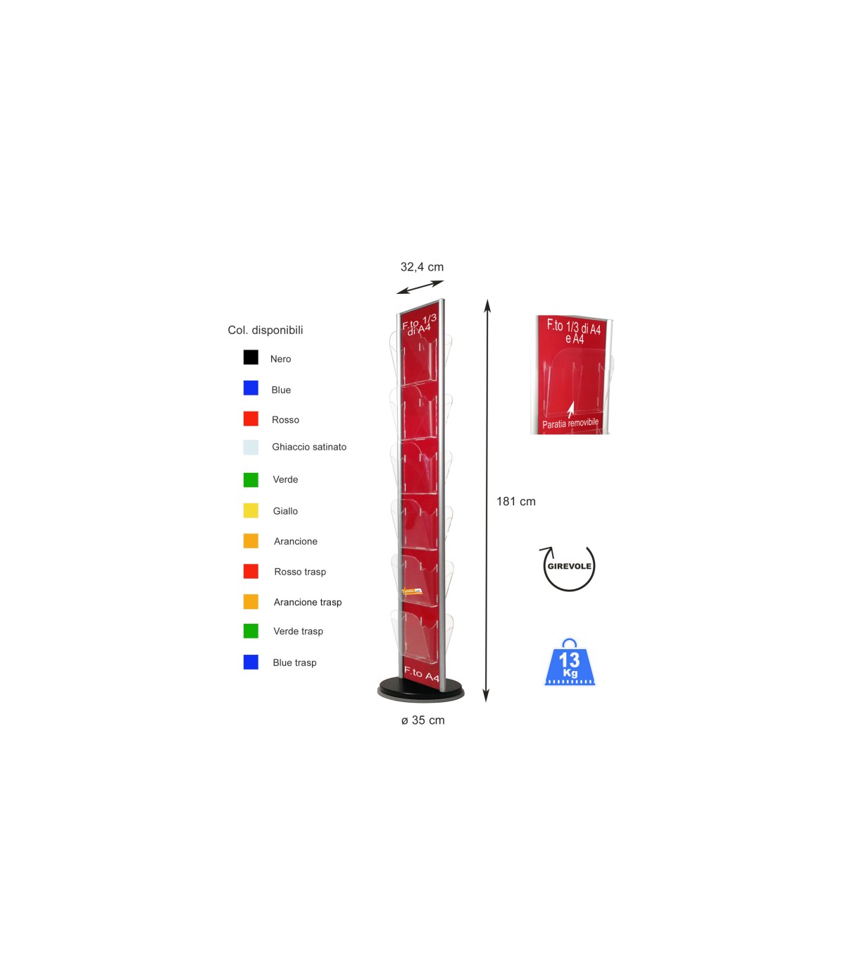 ESPOSITORE PORTA DEPLIANT DA PAVIMENTO GIREVOLE UFFICIO NEGOZIO AGENZIA COL101
