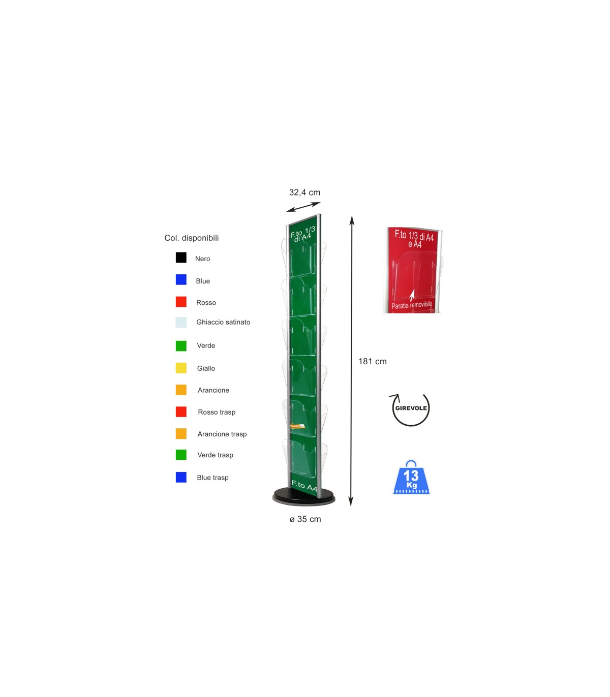 ESPOSITORE PORTA DEPLIANT DA PAVIMENTO GIREVOLE UFFICIO NEGOZIO AGENZIA COL101