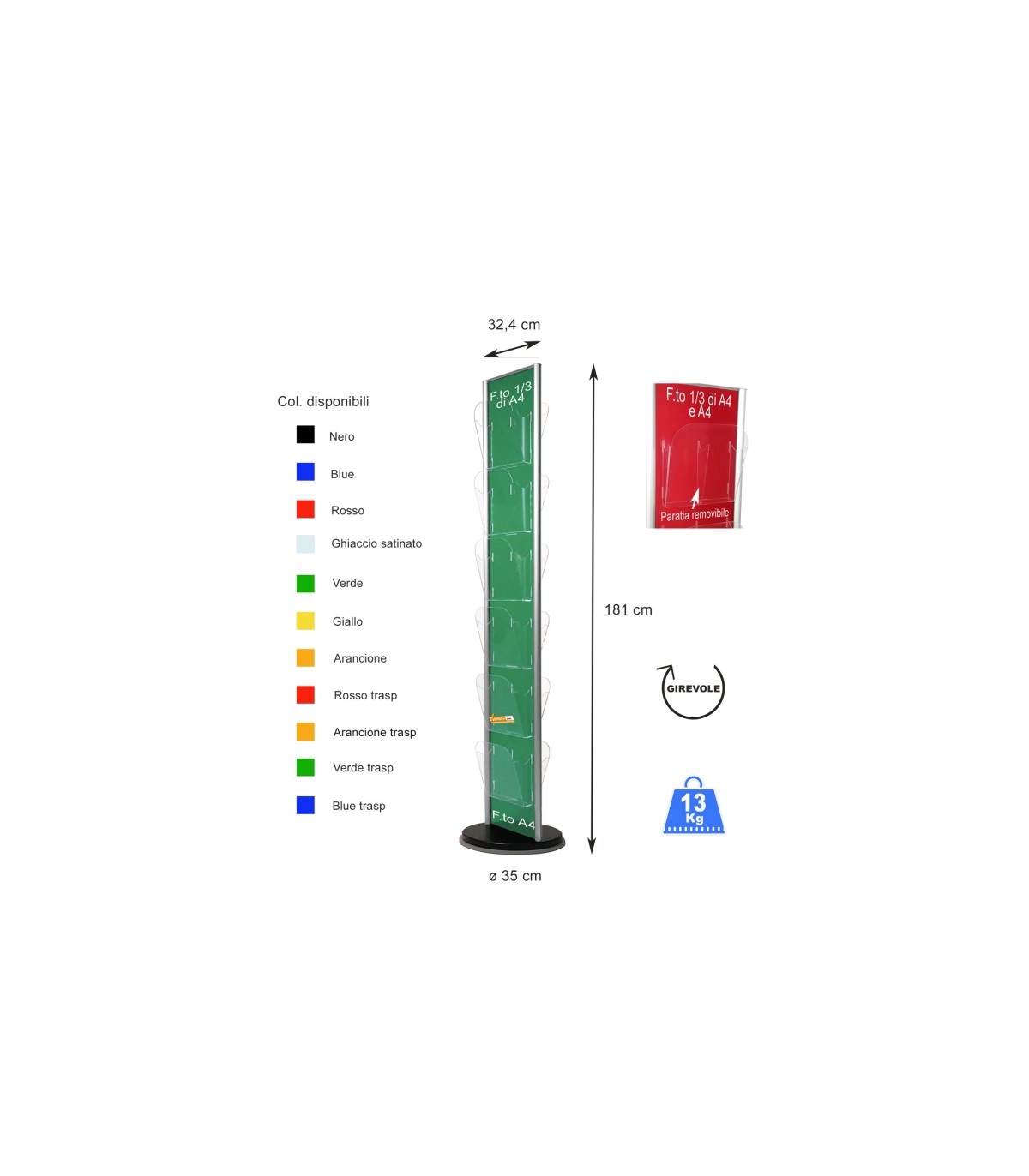 ESPOSITORE PORTA DEPLIANT DA PAVIMENTO GIREVOLE UFFICIO NEGOZIO AGENZIA COL101