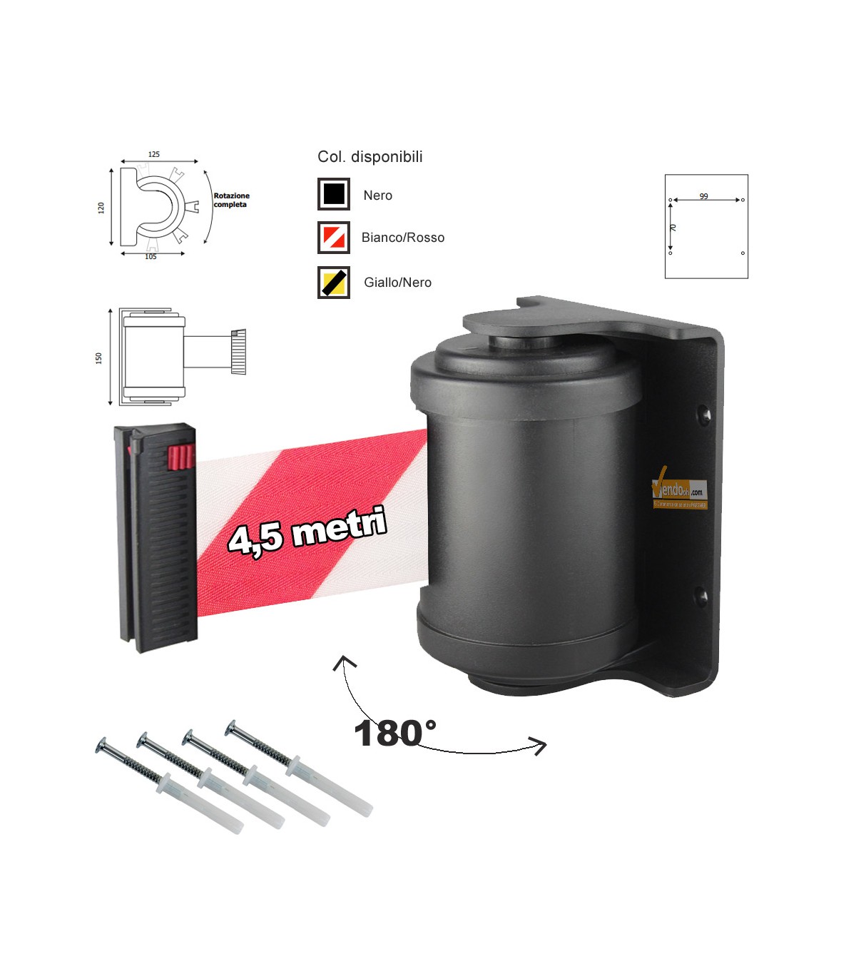 ATTACCO CON NASTRO BIANCO-ROSSO DA PARETE ORIENTABILE TESTINA GIREVOLE PER COLONNINE