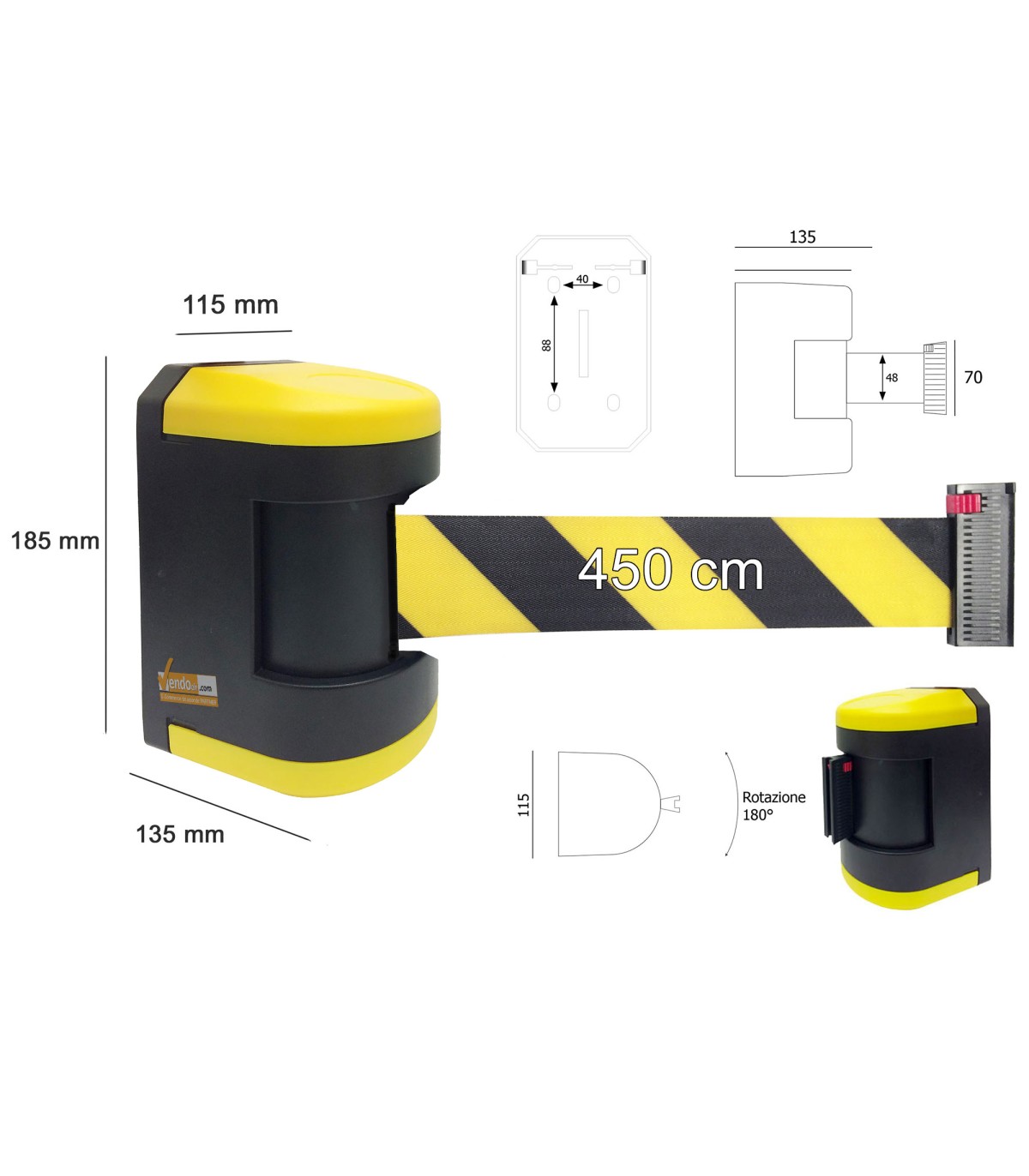 ATTACCO A MURO TESTINA GIREVOLE NASTRO GIALLO NERO DI SICUREZZA REGOLA ACCESSO 