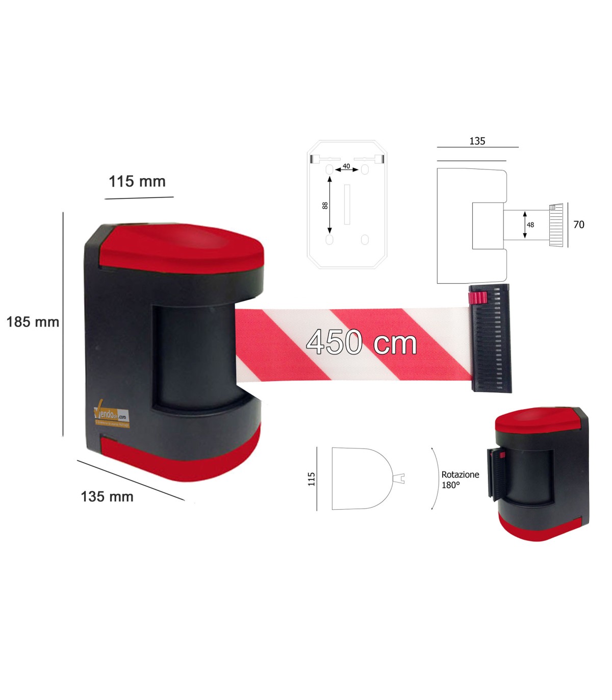 ATTACCO A MURO TESTINA GIREVOLE NASTRO ROSSO BIANCO DI SICUREZZA REGOLA ACCESSO 