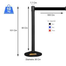 COLONNINA COLONNA NERA E NASTRO NERO SEGNA PERCORSO PALINA PALETTO METALLO SEPARA CODA 5 METRI