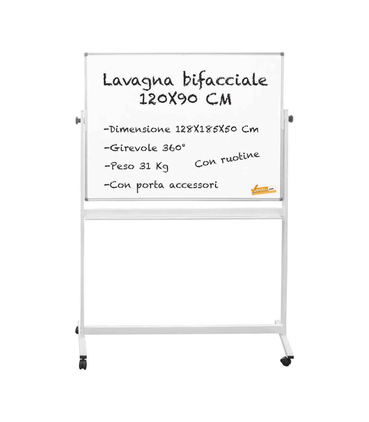 LAVAGNA MAGNETICA 120x90 CM DOPPIO LATO SCRIVIBILE CON RUOTE DA UFFICIO SCUOLA