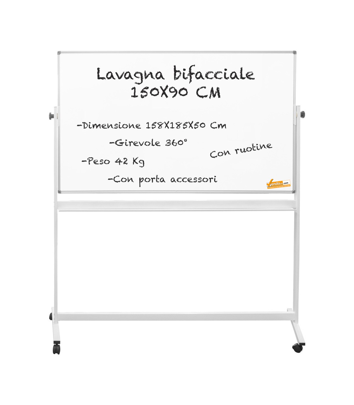 LAVAGNA MAGNETICA 150x90 CM DOPPIO LATO SCRIVIBILE CARRELLATA DA UFFICIO SCUOLA