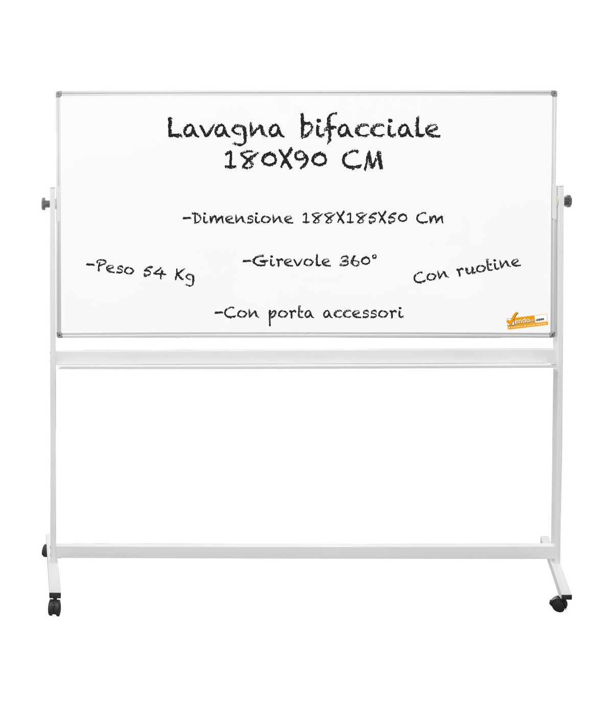 LAVAGNA DIDATTICA MAGNETICA 180x90 CM DOPPIA SUPERFICIE SCRIVIBILE CON ROTELLE 