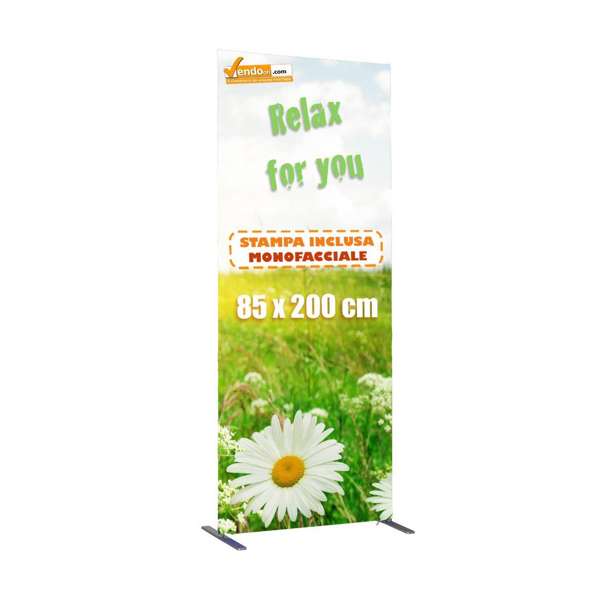 TOTEM IN TESSUTO STAMPA INCLUSA BANNER PUBBLICITARIO 85X200 TIPO ROLL UP POP UP