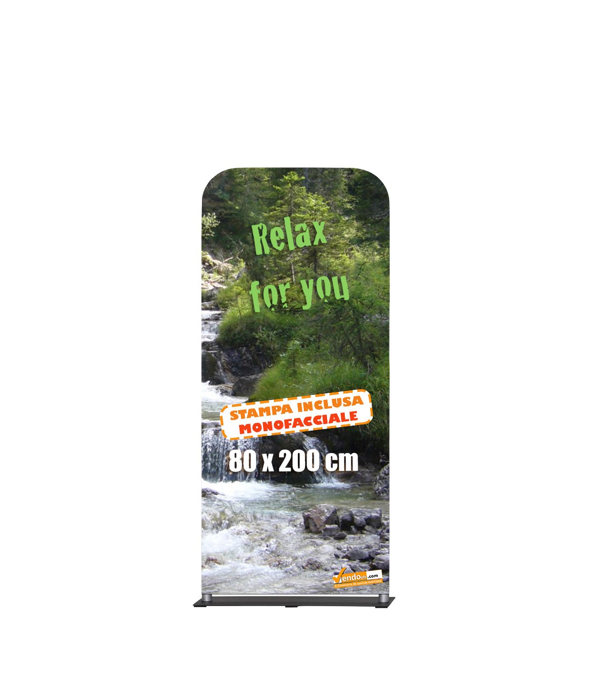 TOTEM PESANTE TRASPORTABILE IN TESSUTO STAMPA INCLUSA 80X200 TIPO ROLL-UP POPUP