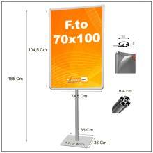 ESPOSITORE IN METALLO DA PAVIMENTO CON CORNICE 70x100 MONOFACCIALE BASE QUADRATA