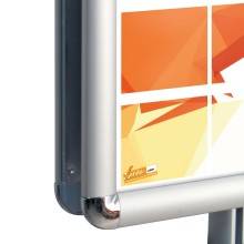 ESPOSITORE AUTOPORTANTE CON BASE QUADRA IN METALLO CON CORNICI BIFACCIALI 50x70